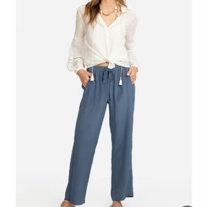 Johnny Was Ilaria 100% Silk Wide Leg Drawstring Pants Blue XS